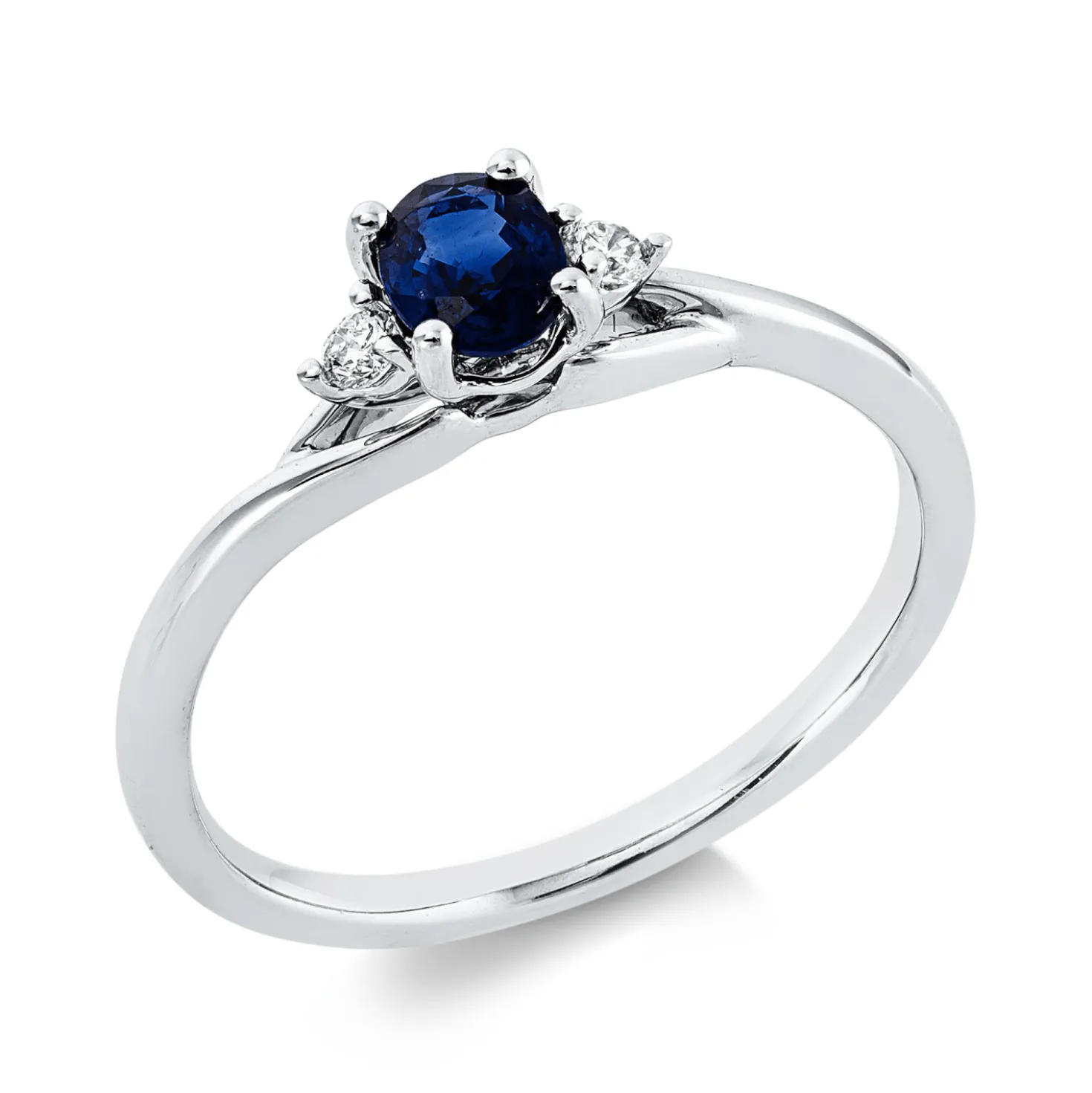 Ring aus 750 Weißgold Saphir 0,43ct blau 2 Brillanten 0,05ct TW-SI B:5mm