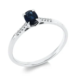 Ring aus 750 Weißgold Saphir 0,59ct blau 10 Brillanten 0,03ct TW-SI B:5,9mm