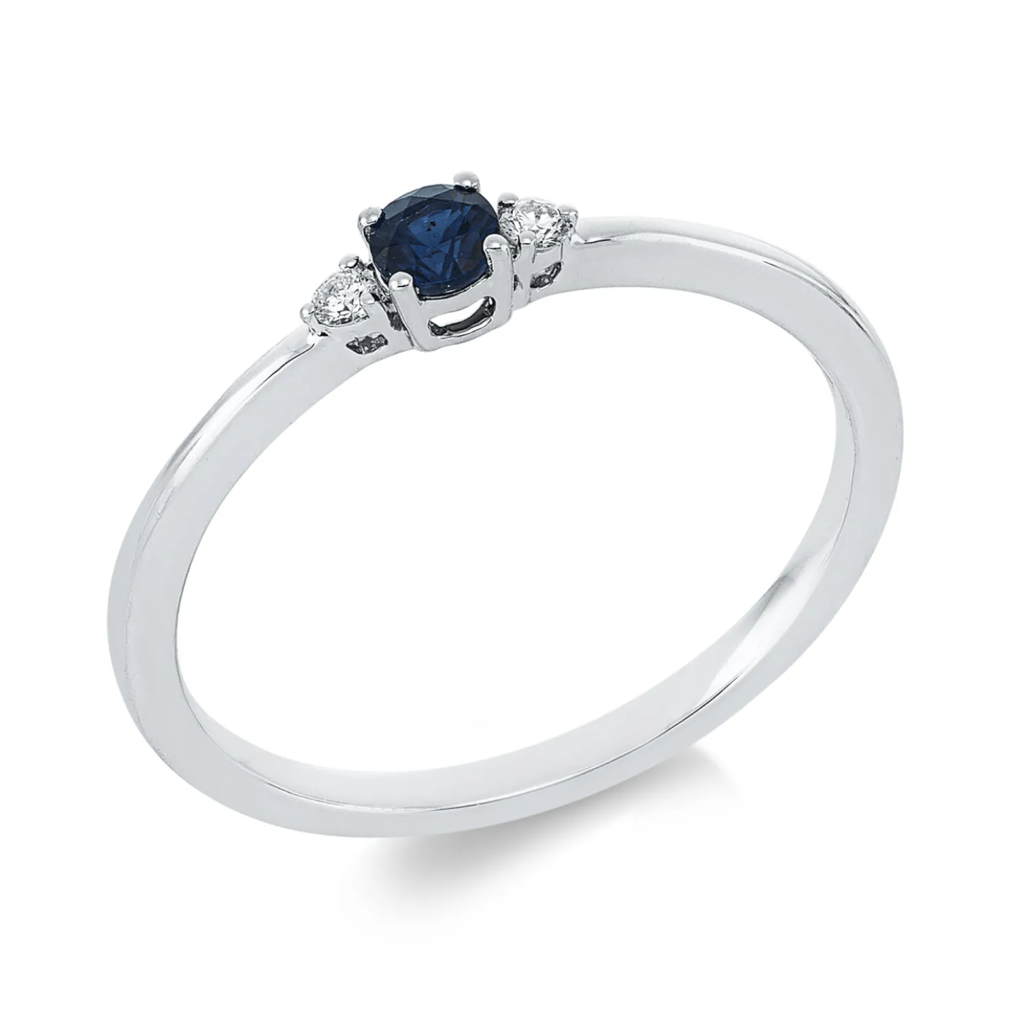 Ring aus 750 Weißgold Saphir 0,1ct blau 2 Brillanten 0,04ct TW-SI B:3mm 4er-Krappe