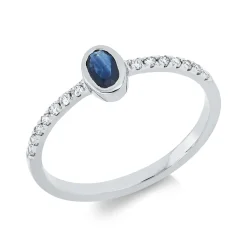 Ring aus 750 Weißgold Saphir 0,26ct blau 14 Brillanten 0,13ct TW-SI B:6,1mm Zarge