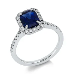 Ring aus 750 Weißgold Saphir 2,05ct blau 36 Brillanten 0,34ct TW-VSI B:11,5mm