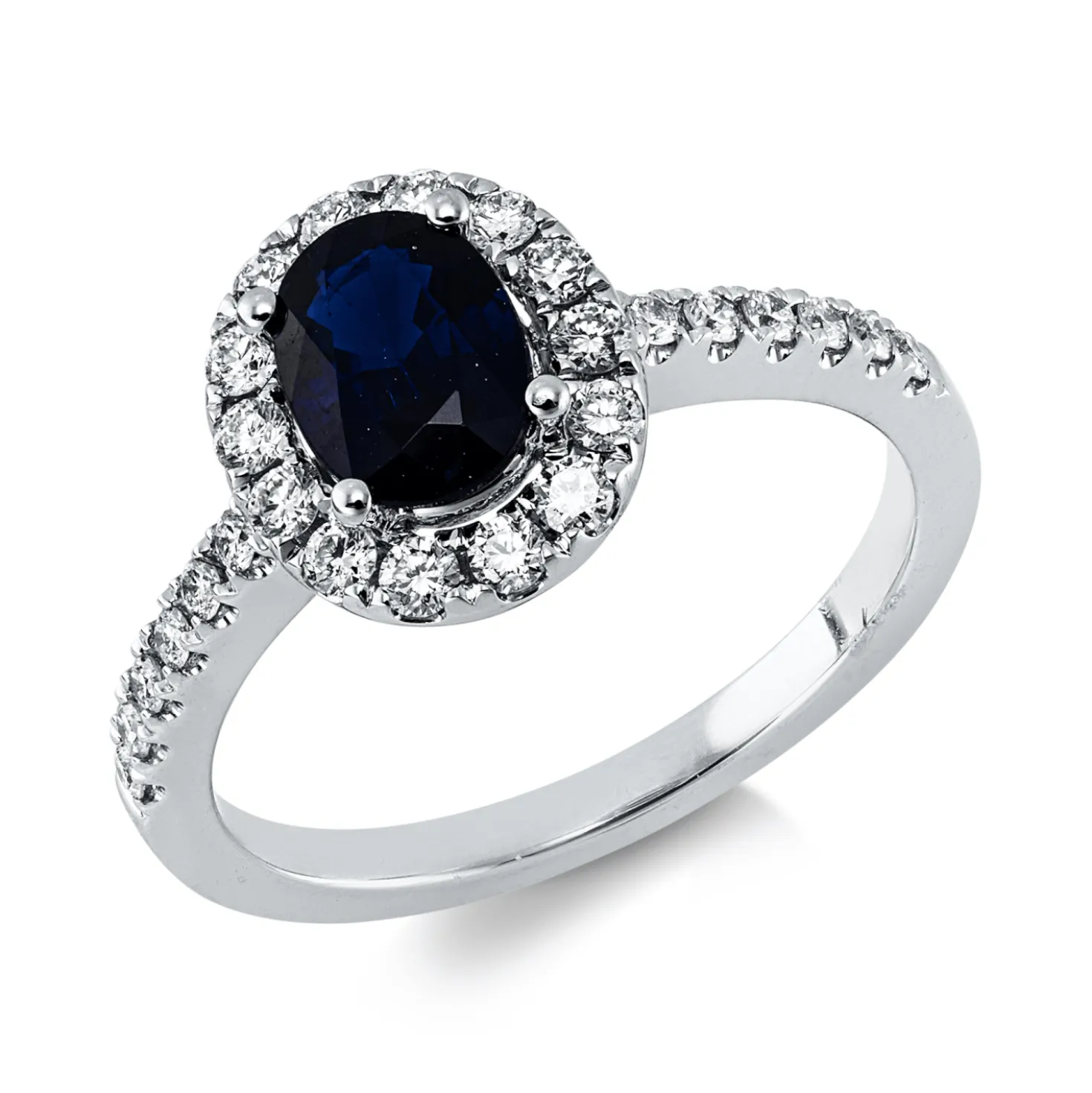 Ring aus 750 Weißgold Saphir 0,99ct blau 26 Brillanten 0,37ct TW-VSI/SI B:10,5mm