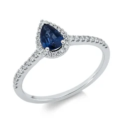 Ring aus 750 Weißgold Saphir 0,52ct blau 42 Brillanten 0,16ct TW-VSI/SI B:8,6mm