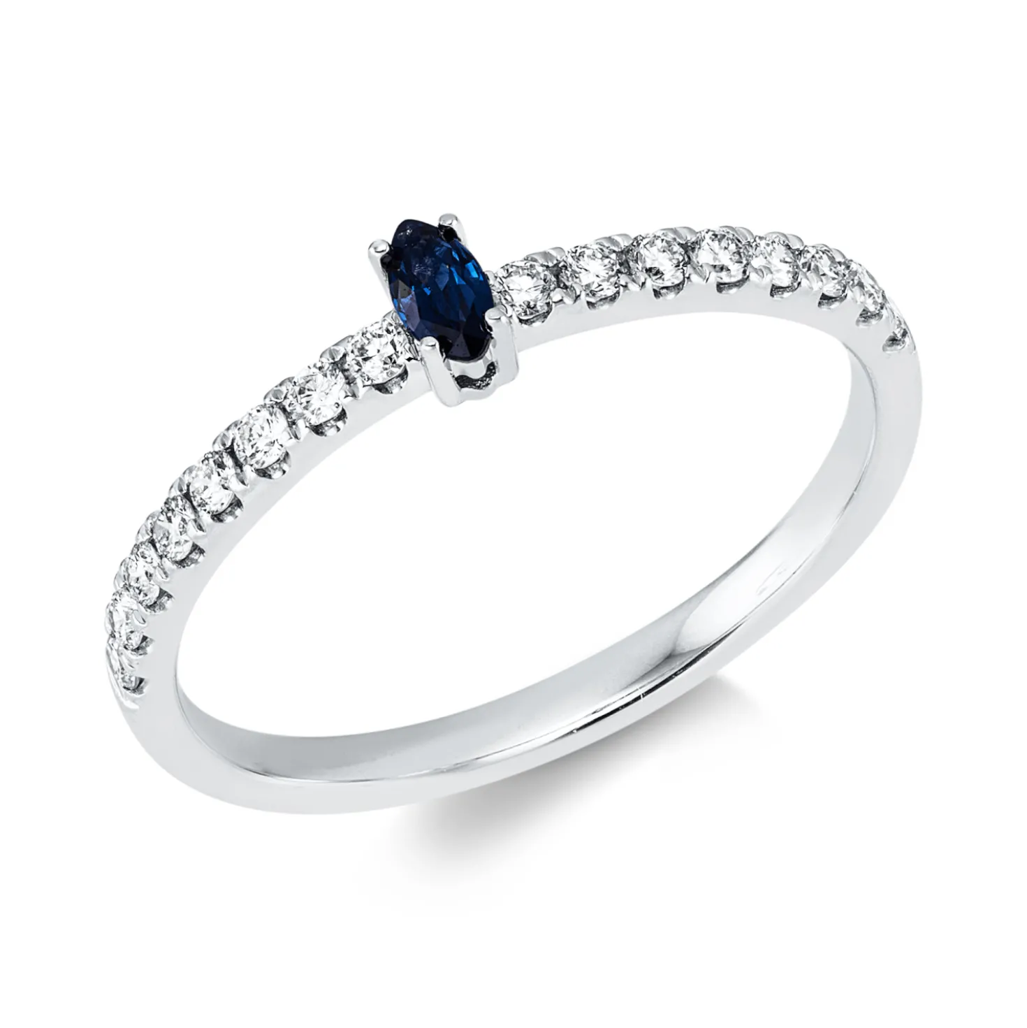 Ring aus 750 Weißgold Saphir 0,11ct blau 16 Brillanten 0,23ct W-SI B:3,9mm