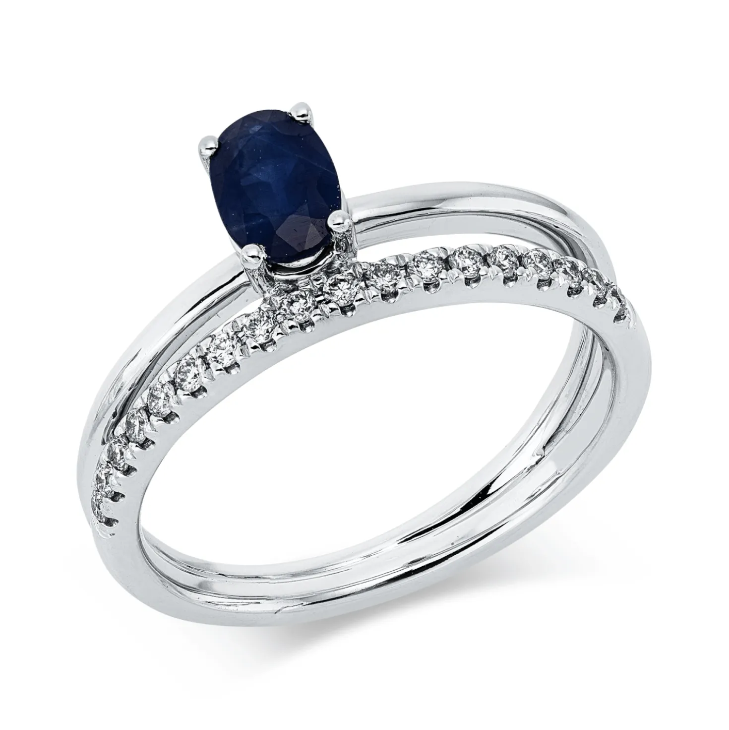 Ring aus 585 Weißgold Saphir 0,61ct blau 18 Brillanten 0,16ct W-SI B:6mm