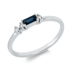 Ring aus 750 Weißgold Saphir 0,18ct blau 3 Brillanten 0,09ct W-SI B:2,7mm