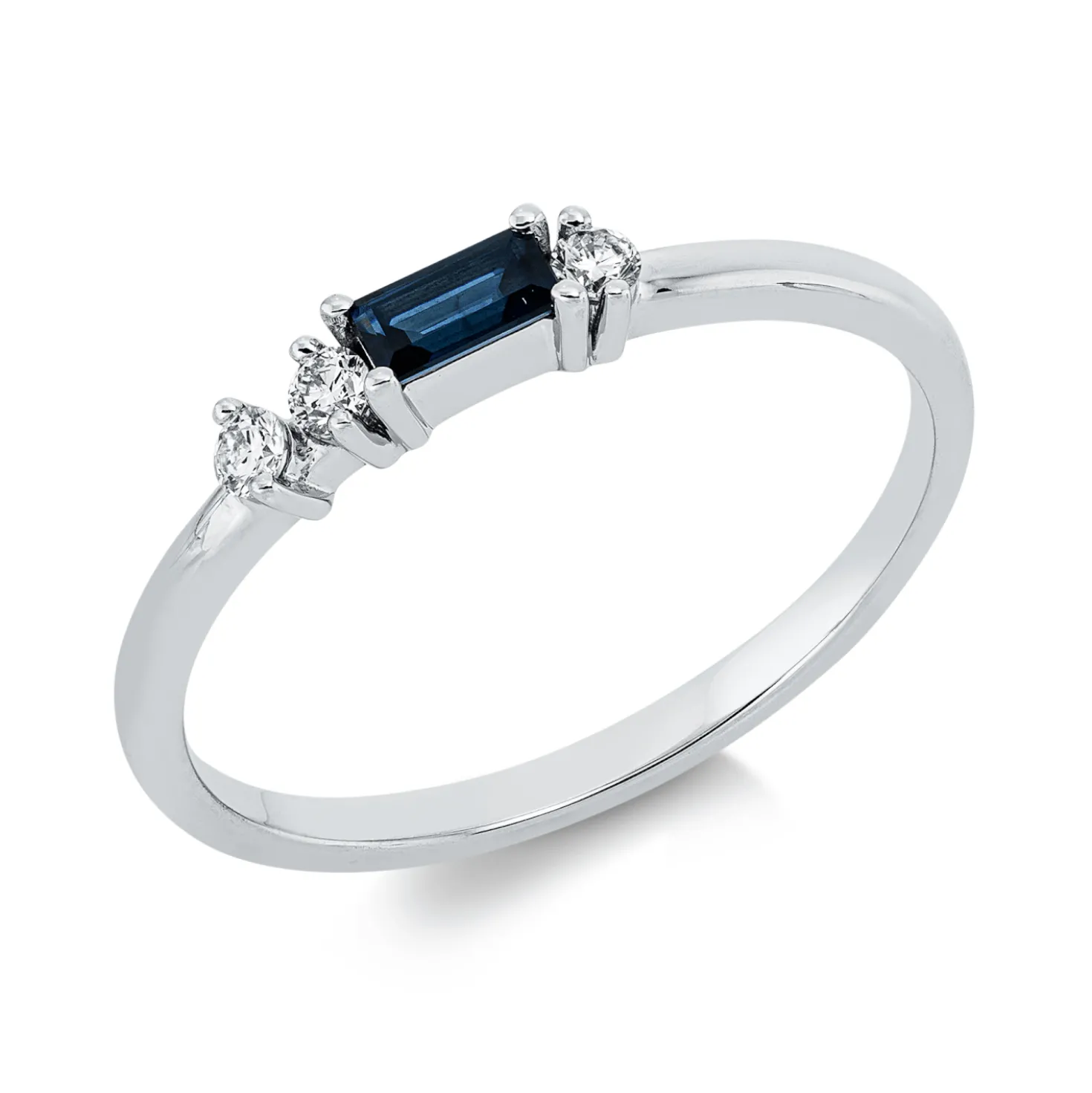 Ring aus 750 Weißgold Saphir 0,18ct blau 3 Brillanten 0,09ct W-SI B:2,7mm