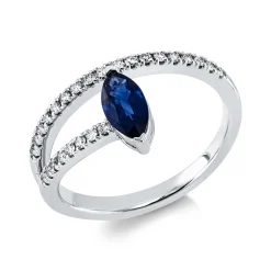 Ring aus 585 Weißgold Saphir 0,61ct blau 26 Brillanten 0,18ct W-SI/PI B:11,5mm