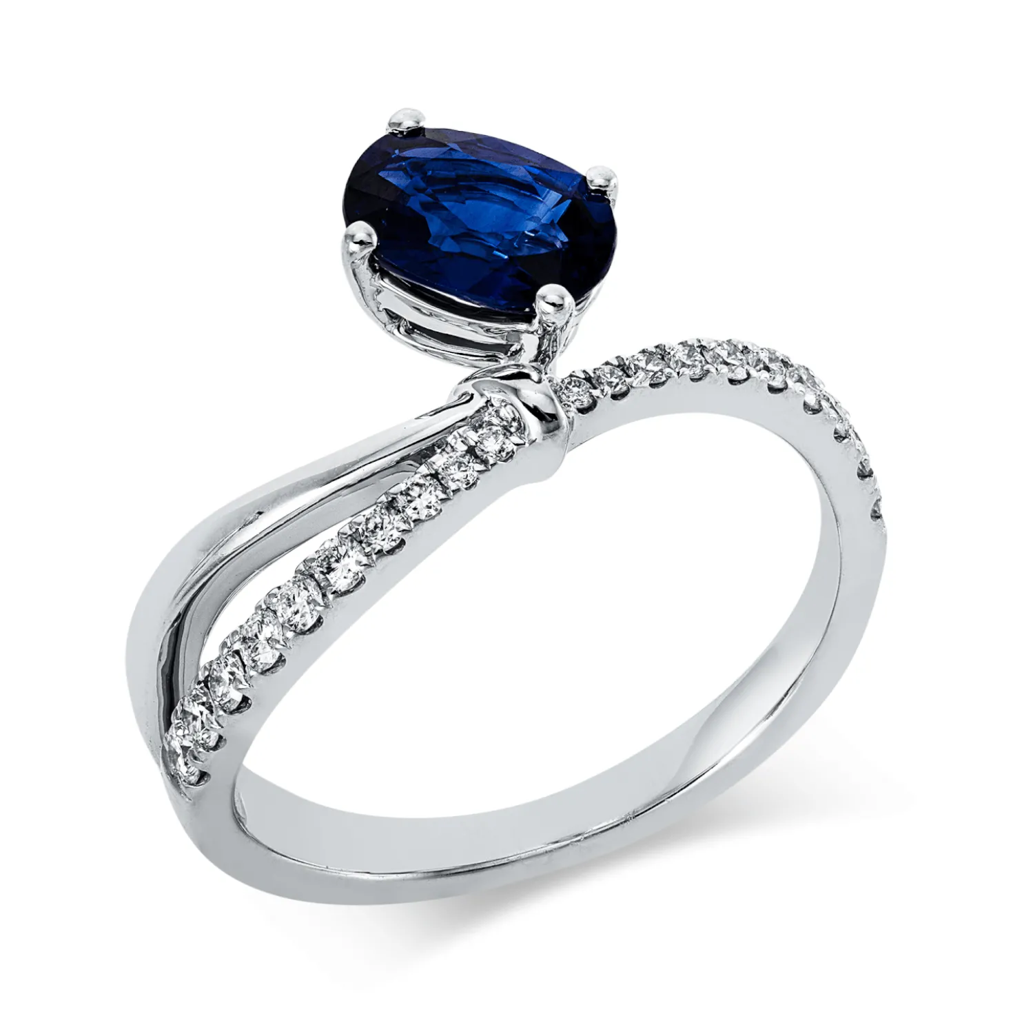 Ring aus 750 Weißgold Saphir 0,99ct blau 20 Diamanten 0,23ct TW-SI B:9,8mm