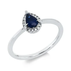 Ring aus 750 Weißgold Saphir 0,45ct blau 15 Diamanten 0,04ct TW-SI B:7,8mm