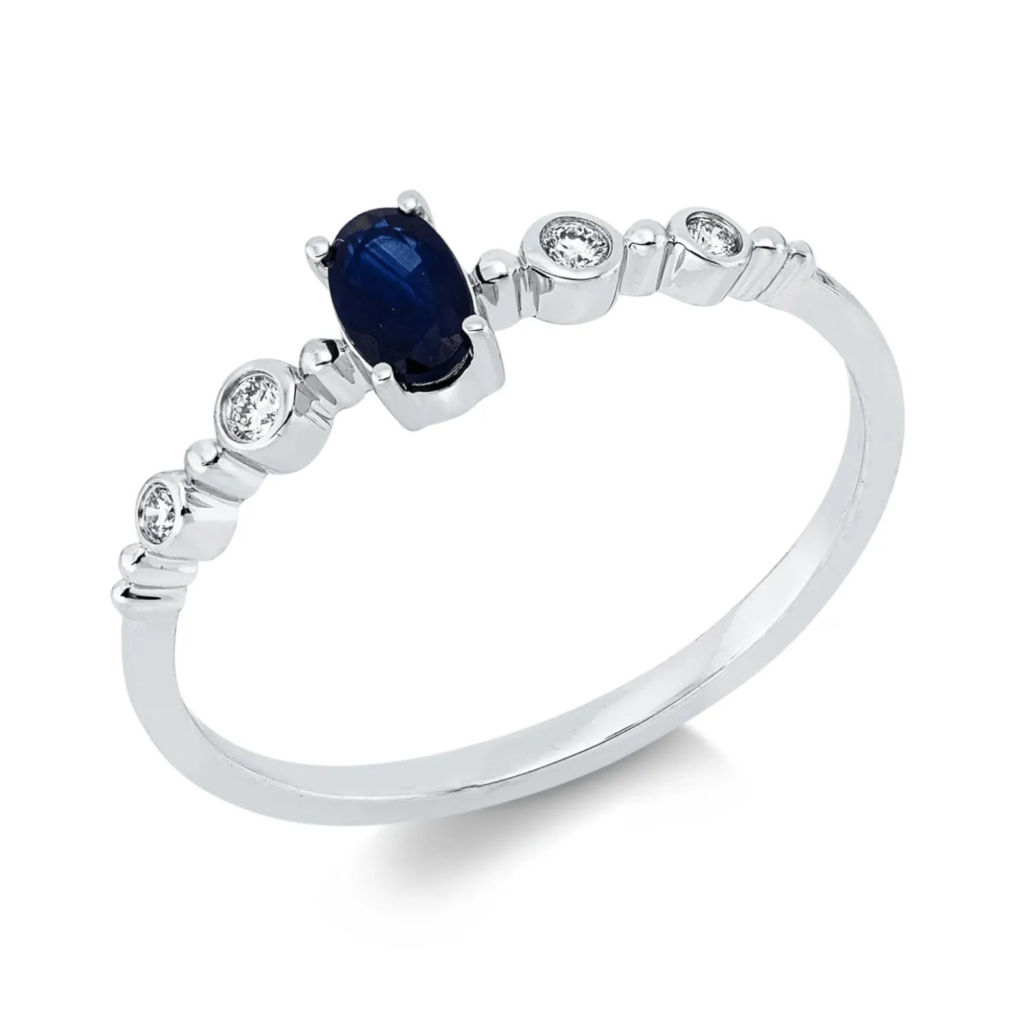 Ring aus 750 Weißgold Saphir 0,23ct blau 4 Diamanten 0,05ct TW-SI B:5mm 4er-Krappe