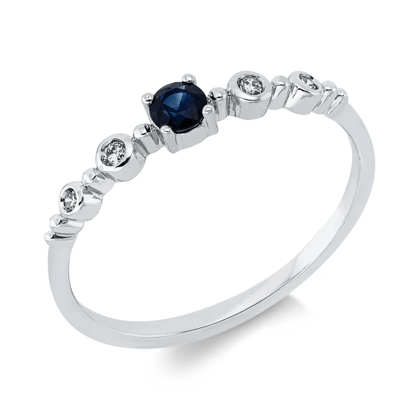 Ring aus 750 Weißgold Saphir 0,27ct blau 4 Diamanten 0,05ct TW-SI B:3mm 4er-Krappe