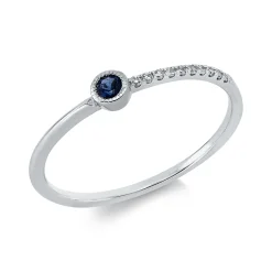Ring aus 750 Weißgold Saphir 0,08ct blau 10 Diamanten 0,05ct W-SI B:3,1mm