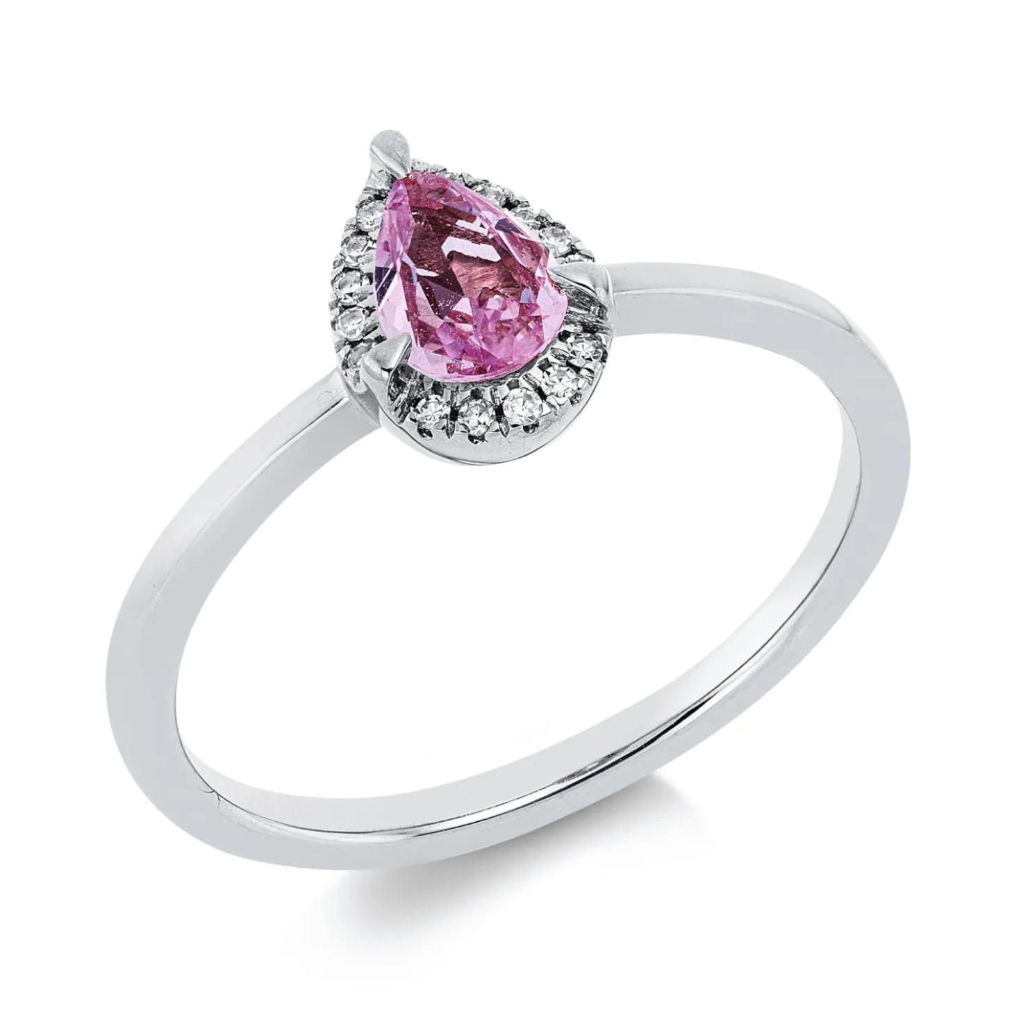 Ring aus 750 Weißgold Saphir 0,32ct pink 15 Diamanten 0,04ct TW-SI B:8mm