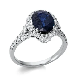 Ring aus 750 Weißgold Saphir 2,66ct rot 52 Diamanten 0,77ct TW-SI B:10,7mm