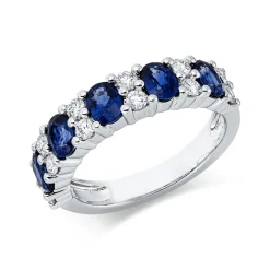 Ring aus 750 Weißgold 5 Saphire 1,52ct blau 12 Brillanten 0,45ct TW-SI B:4,8mm