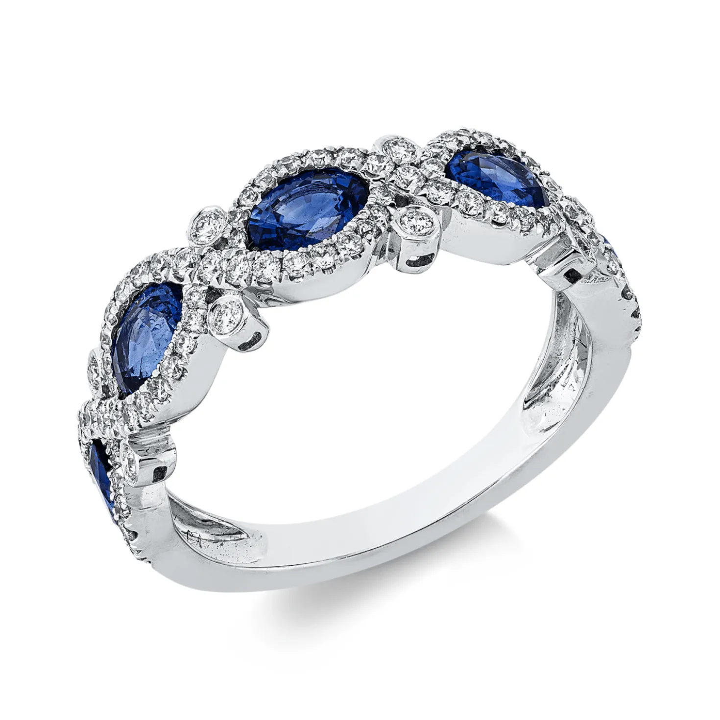 Ring aus 750 Weißgold 5 Saphire 1,58ct blau 94 Brillanten 0,43ct TW-SI B:5,7mm