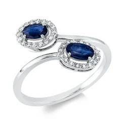 Ring aus 750 Weißgold 2 Saphire 0,54ct blau 32 Brillanten 0,16ct TW-SI B:12mm