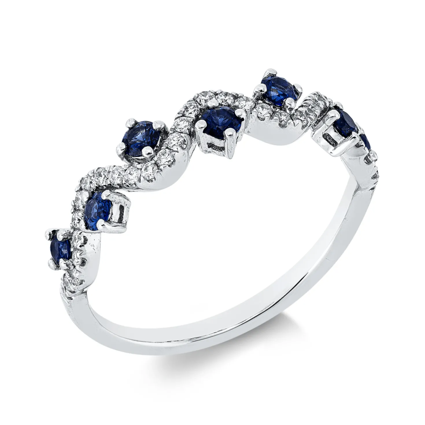 Ring aus 750 Weißgold 7 Saphire 0,38ct blau 33 Brillanten 0,17ct TW-SI B:4,4mm