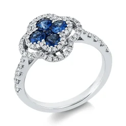 Ring aus 585 Weißgold 5 Saphire 0,71ct blau 72 Brillanten 0,46ct TW-SI B:12,7mm