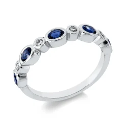 Ring aus 750 Weißgold 5 Saphire 0,64ct blau 4 Brillanten 0,08ct TW-SI B:3,6mm