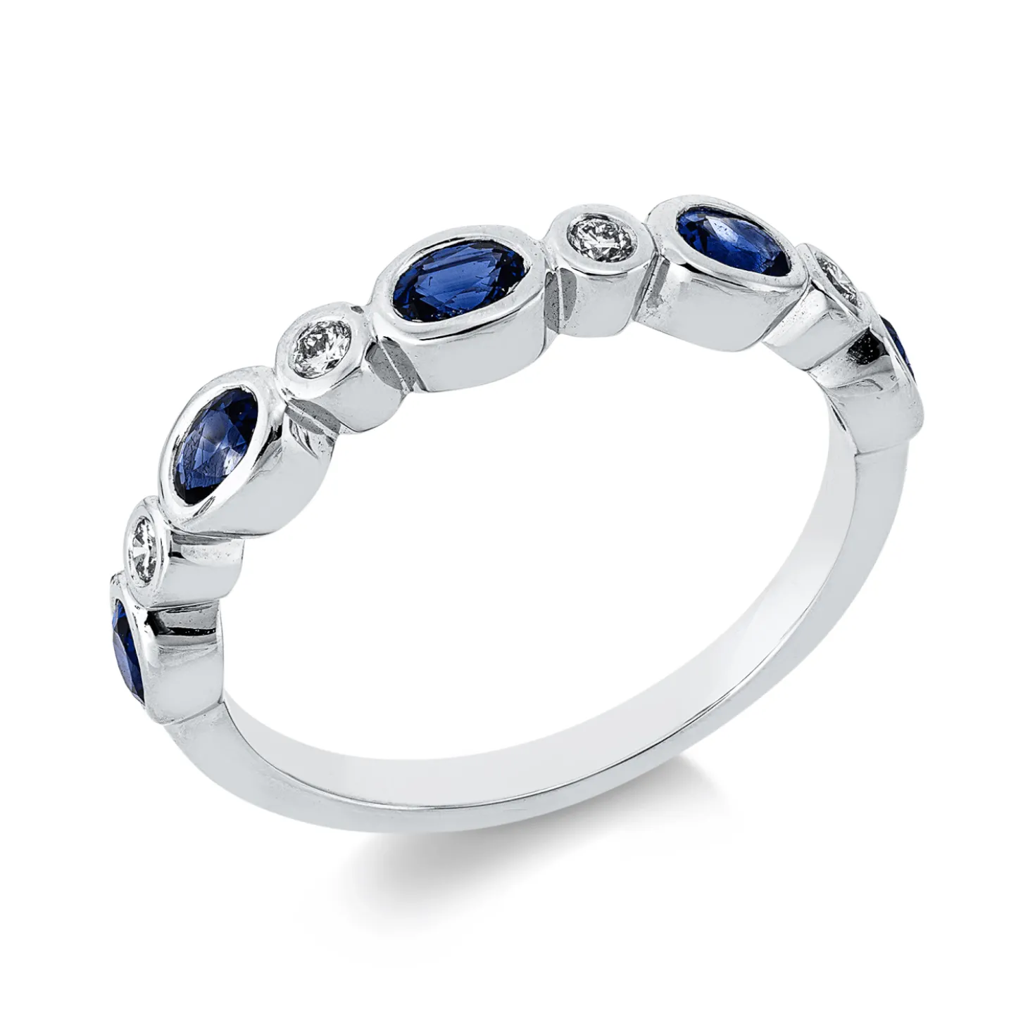 Ring aus 750 Weißgold 5 Saphire 0,64ct blau 4 Brillanten 0,08ct TW-SI B:3,6mm