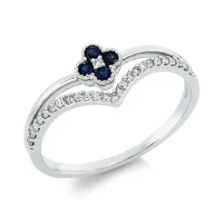Ring aus 750 Weißgold 4 Saphire 0,16ct blau 26 Brillanten 0,11ct TW-SI B:7,4mm