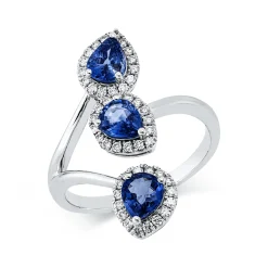 Ring aus 750 Weißgold 3 Saphire 1,16ct blau 48 Brillanten 0,23ct TW-SI H:6,8mm