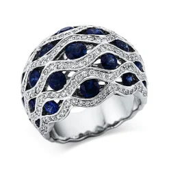 Ring aus 750 Weißgold 29 Saphire 2,47ct blau 214 Brillanten 1ct TW-VSI B:17,8mm