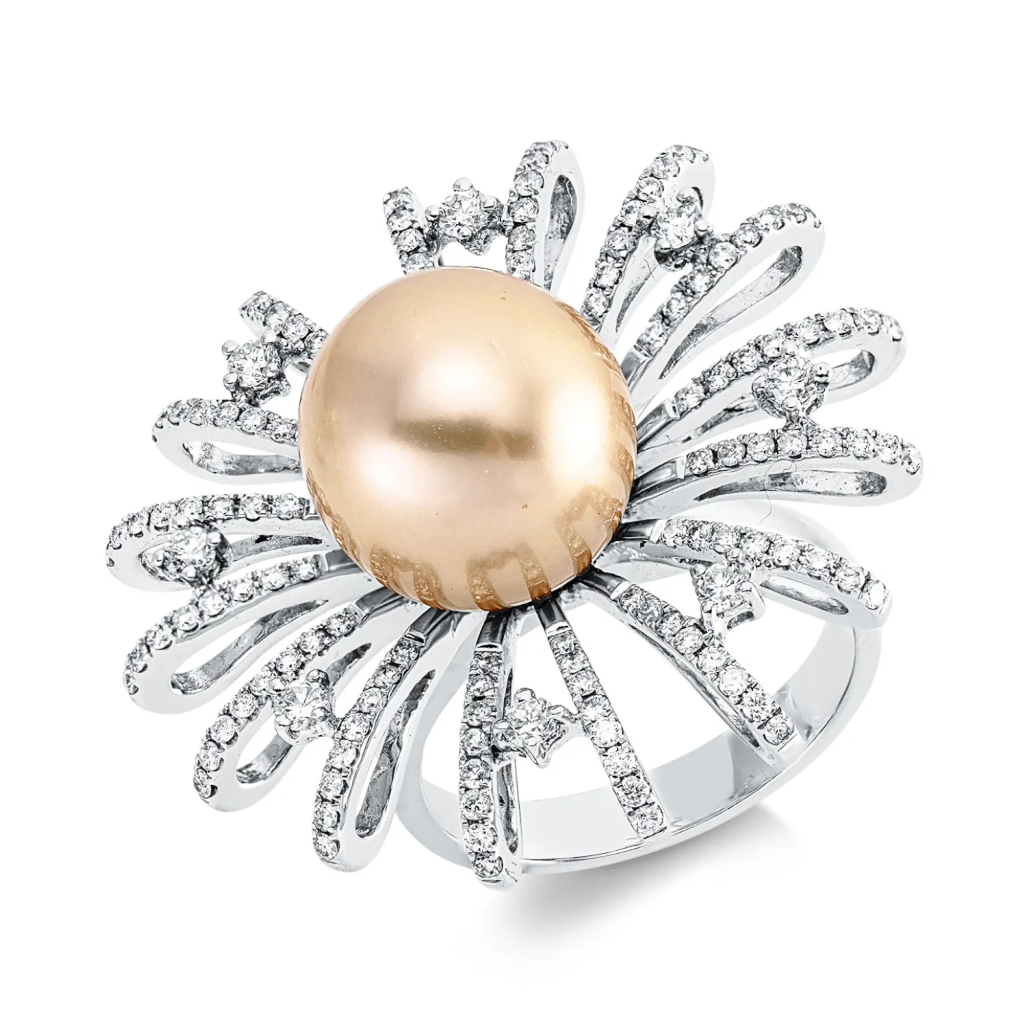 Ring aus 750 Weißgold Südsee-Perle 12,5mm gold 136 Brillanten 0,94ct F-SI