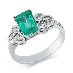 Ring aus 750 Weißgold Smaragd 1,55ct grün 6 Brillanten 0,36ct F-PI B:7,7mm