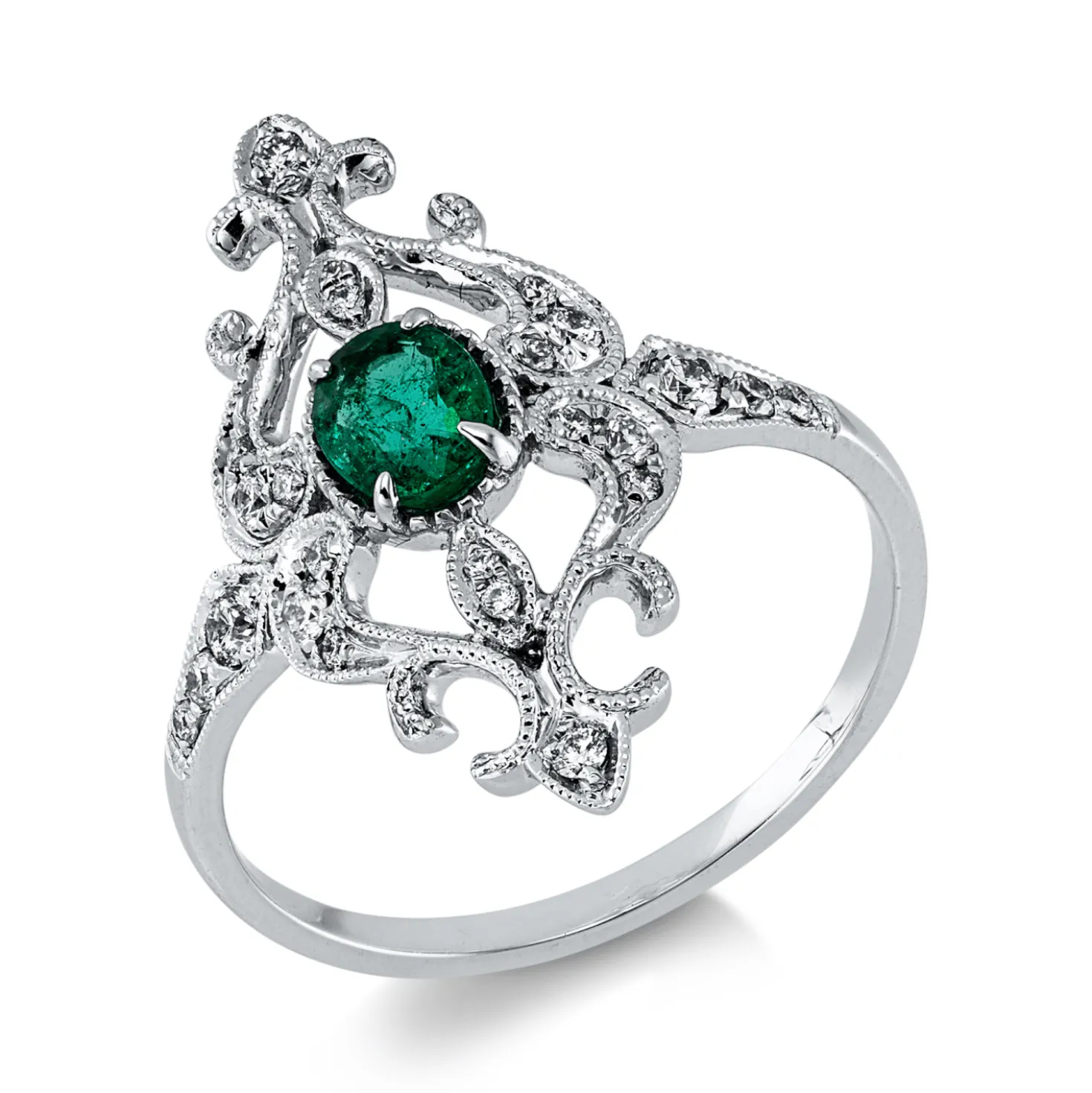 Ring aus 750 Weißgold Smaragd 0,31ct grün 24 Brillanten 0,19ct I-SI B:22,2mm