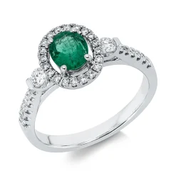 Ring aus 750 Weißgold Smaragd 0,53ct grün 33 Brillanten 0,38ct TW-SI B:9,8mm