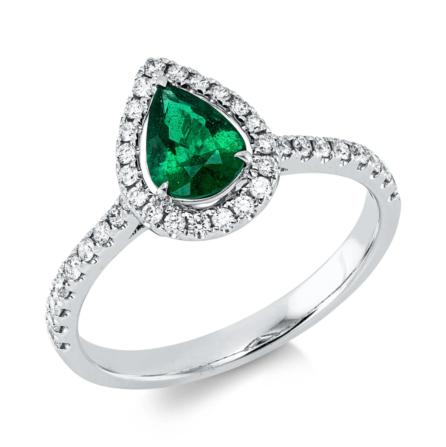 Ring aus 750 Weißgold Smaragd 0,5ct grün 38 Brillanten 0,28ct TW-SI B:10,6mm