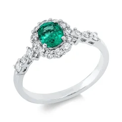 Ring aus 750 Weißgold Smaragd 0,59ct grün 18 Brillanten 0,42ct TW-SI B:9,3mm