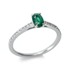 Ring aus 750 Weißgold Smaragd 0,38ct grün 18 Brillanten 0,12ct TW-SI B:6mm