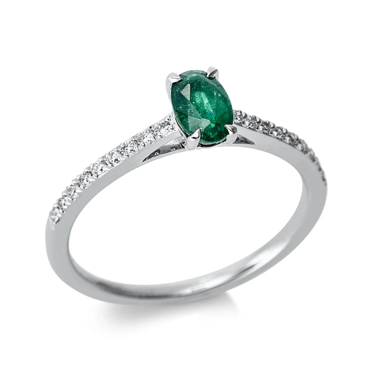 Ring aus 750 Weißgold Smaragd 0,38ct grün 18 Brillanten 0,12ct TW-SI B:6mm