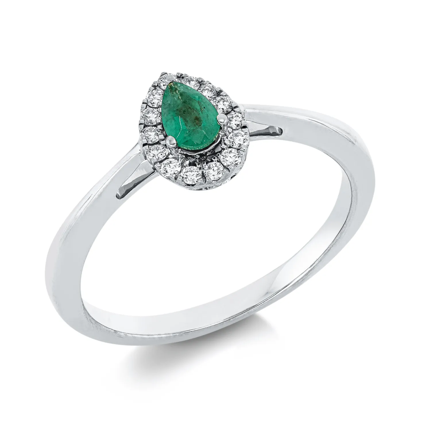 Ring aus 750 Weißgold Smaragd 0,2ct grün 14 Brillanten 0,09ct TW-SI B:8,2mm