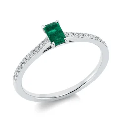 Ring aus 750 Weißgold Smaragd 0,3ct grün 20 Brillanten 0,13ct TW-SI B:5,5mm
