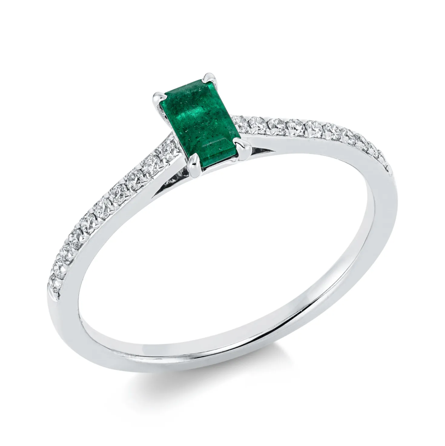 Ring aus 750 Weißgold Smaragd 0,3ct grün 20 Brillanten 0,13ct TW-SI B:5,5mm