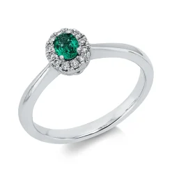 Ring aus 750 Weißgold Smaragd 0,16ct grün 12 Brillanten 0,09ct TW-VSI B:7mm