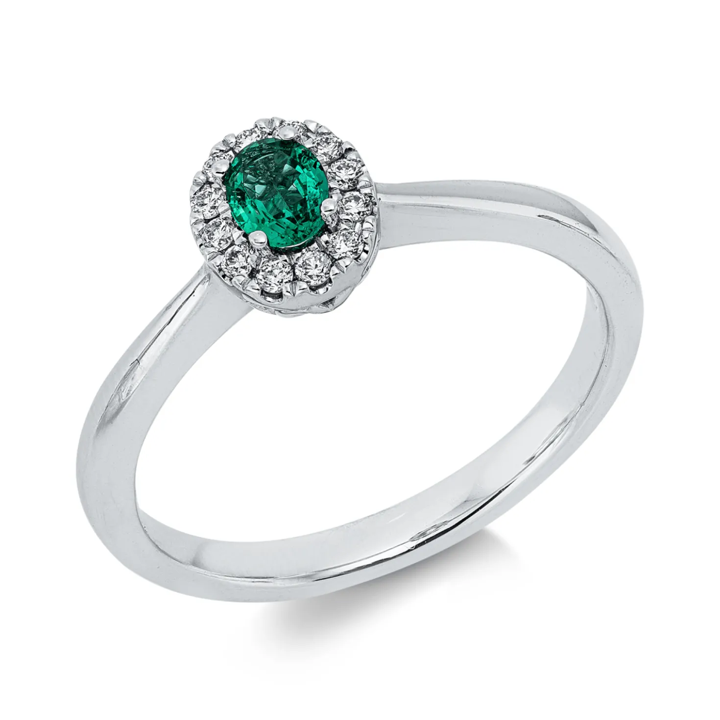 Ring aus 750 Weißgold Smaragd 0,16ct grün 12 Brillanten 0,09ct TW-VSI B:7mm