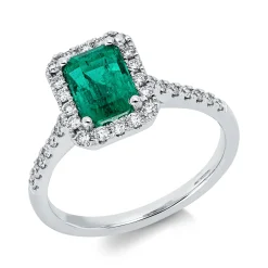 Ring aus 750 Weißgold Smaragd 1,4ct grün 32 Brillanten 0,34ct TW-VSI B:10,6mm