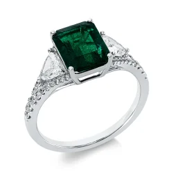 Ring aus 750 Weißgold Smaragd 2,13ct grün 19 Diamanten 0,8ct TW-VSI B:9,2mm