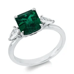 Ring aus 750 Weißgold Smaragd 1,79ct grün 2 Diamanten Fanatsy-Schliff 0,32ct E-SI