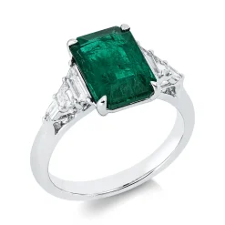 Ring aus 750 Weißgold Smaragd 3,08ct grün 6 Diamanten Fanatsy-Schliff 0,36ct E-SI