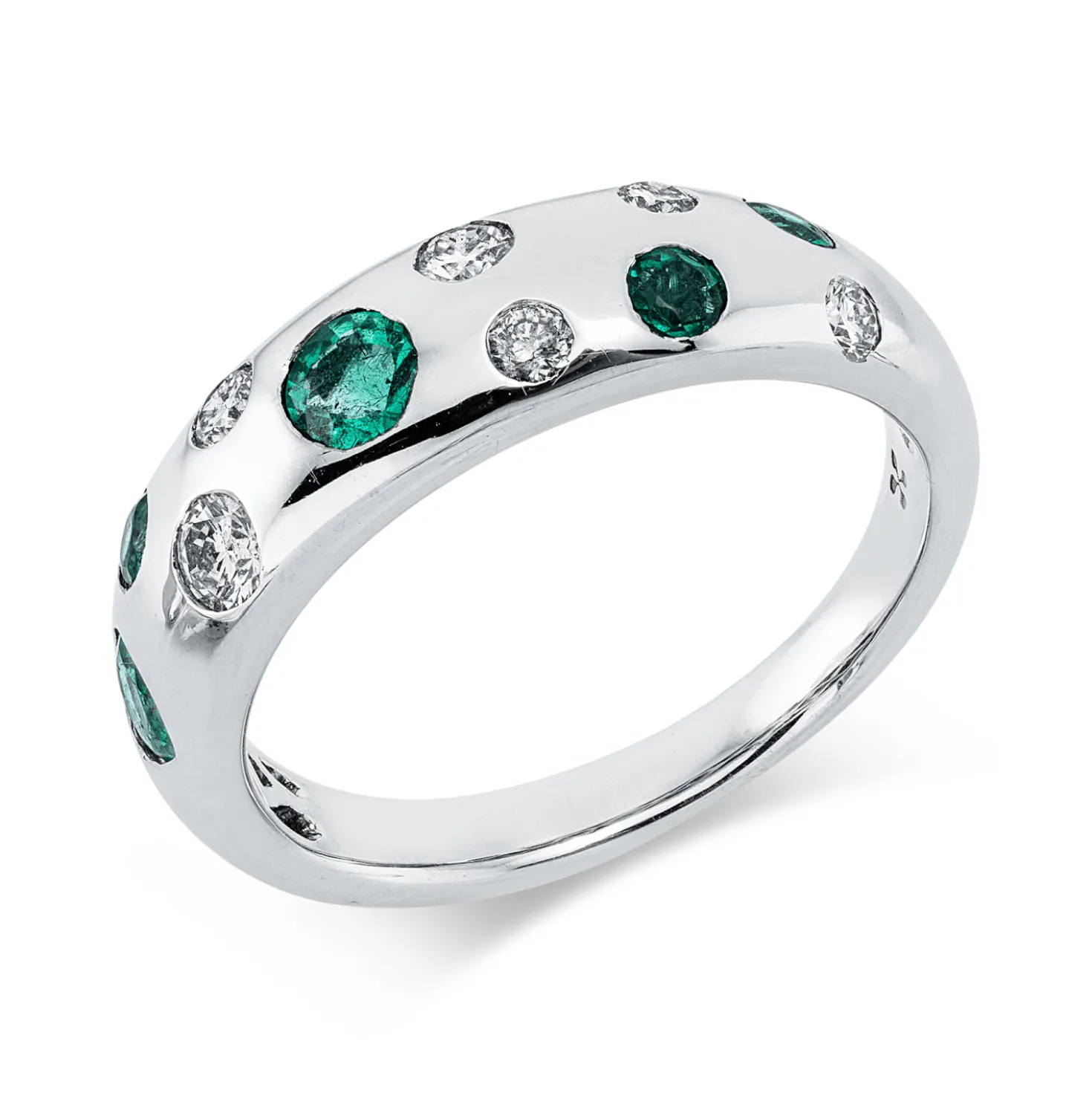 Ring aus 585 Weißgold 5 Smaragde 0,52ct grün 6 Diamanten 0,31ct TW-SI B:6mm Zarge