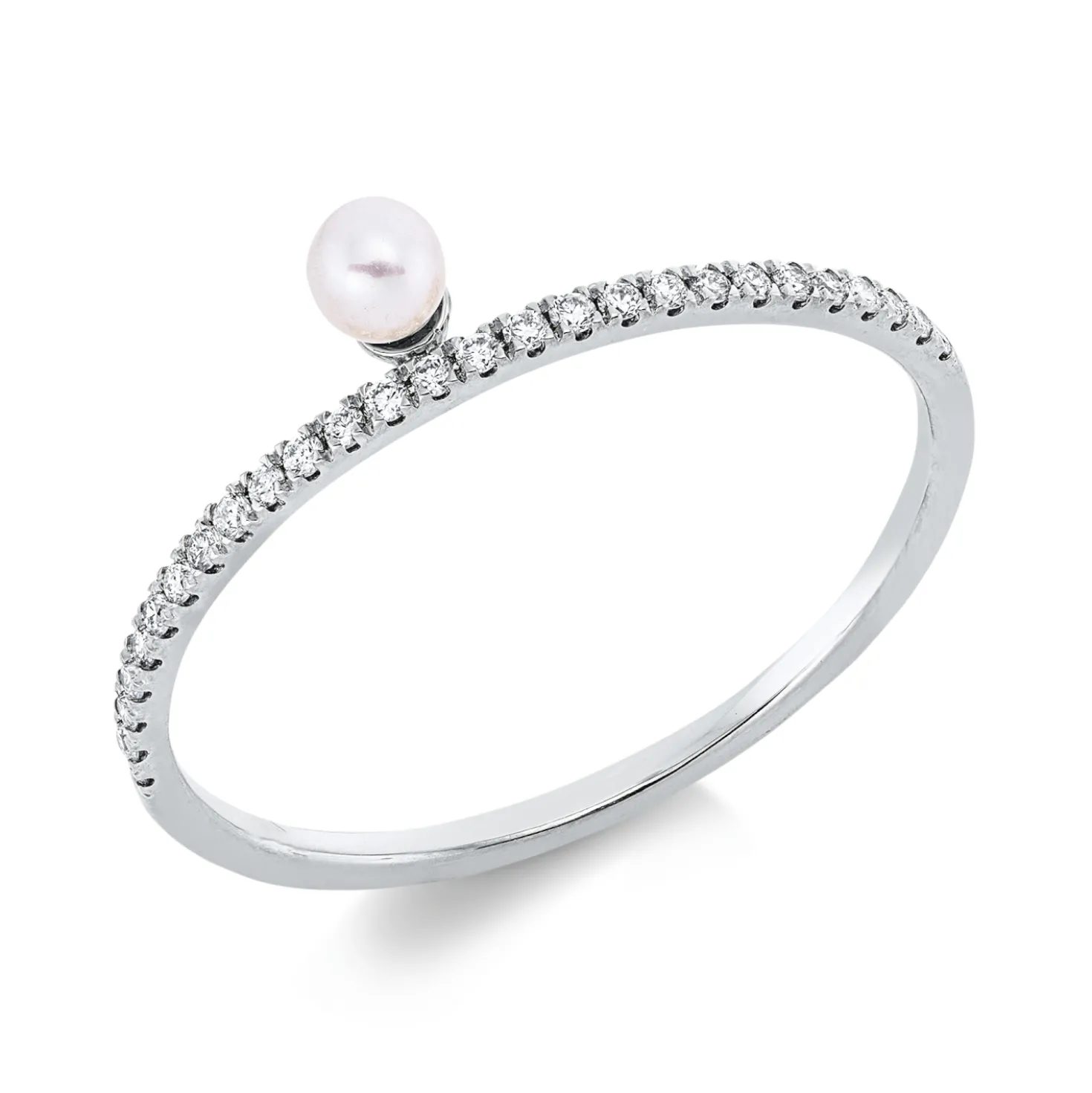 Ring aus 750 Weißgold Süßwasser-Perle 3mm weiß 27 Brillanten 0,09ct TW-SI