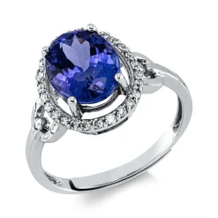 Ring aus 750 Weißgold Tansanit 2,3ct blau 26 Brillanten 0,12ct F-SI B:12,6mm