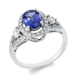 Ring aus 750 Weißgold Tansanit 1,07ct blau 38 Brillanten 0,55ct F-SI B:11,6mm